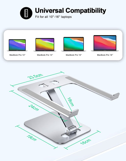 RIWUCT Foldable Laptop Stand, Height Adjustable Ergonomic Computer Stand for Desk, Aluminum Portable Laptop Riser Holder Mount Compatible with MacBook Pro Air, HP, Dell 10-16"