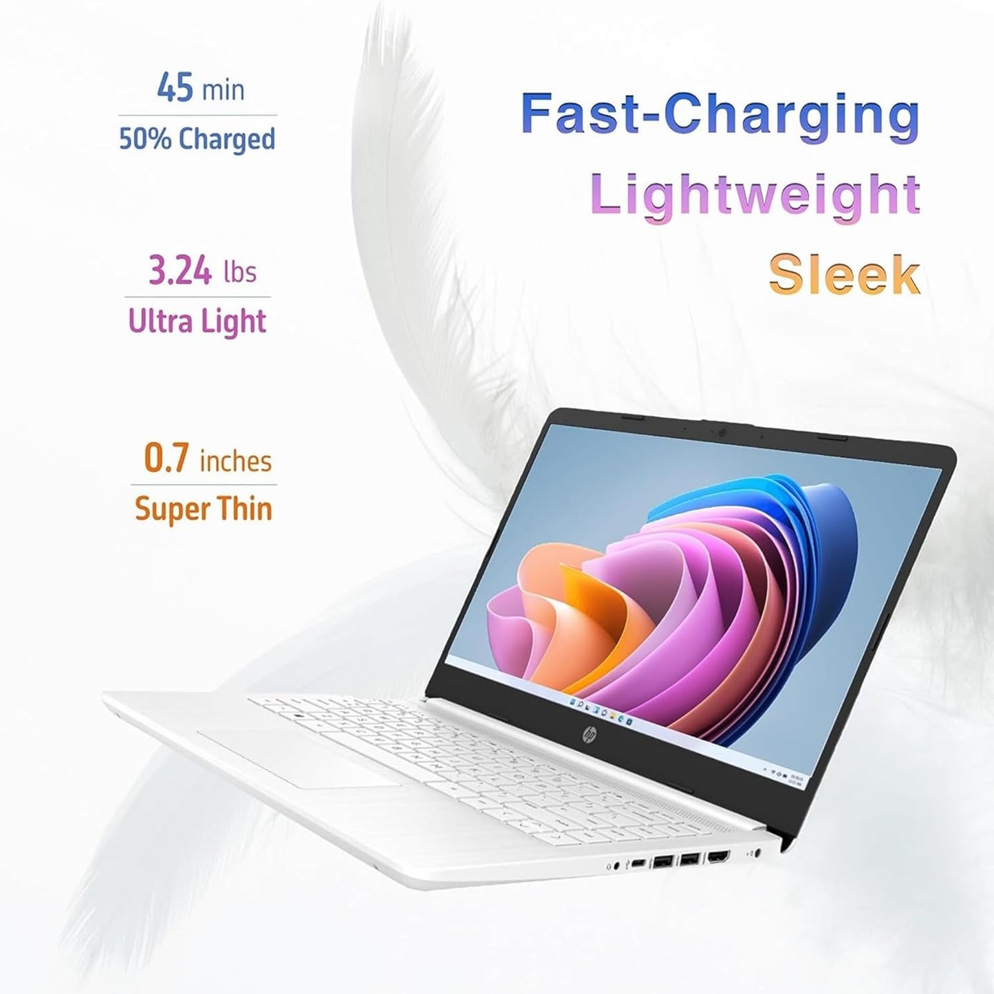 HP 2023 Newest 14" HD Ultral Light Thin Laptop, Quad-Core Intel Celeron Processor, 4GB RAM, 128GB (64GB eMMC+ 64GB SD), Wi-Fi, Upto 11 Hours, Windows 11 S + 1 Year Office 365+HubxcelAccessory, White