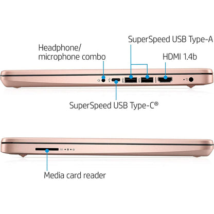 HP 14in Thin Light Laptop, Intel 2-Core CPU, 8GB RAM, 192GB Storage(64GB eMMC 128GB Micro SD),1Yr Office w/Accessories(Rose Gold)