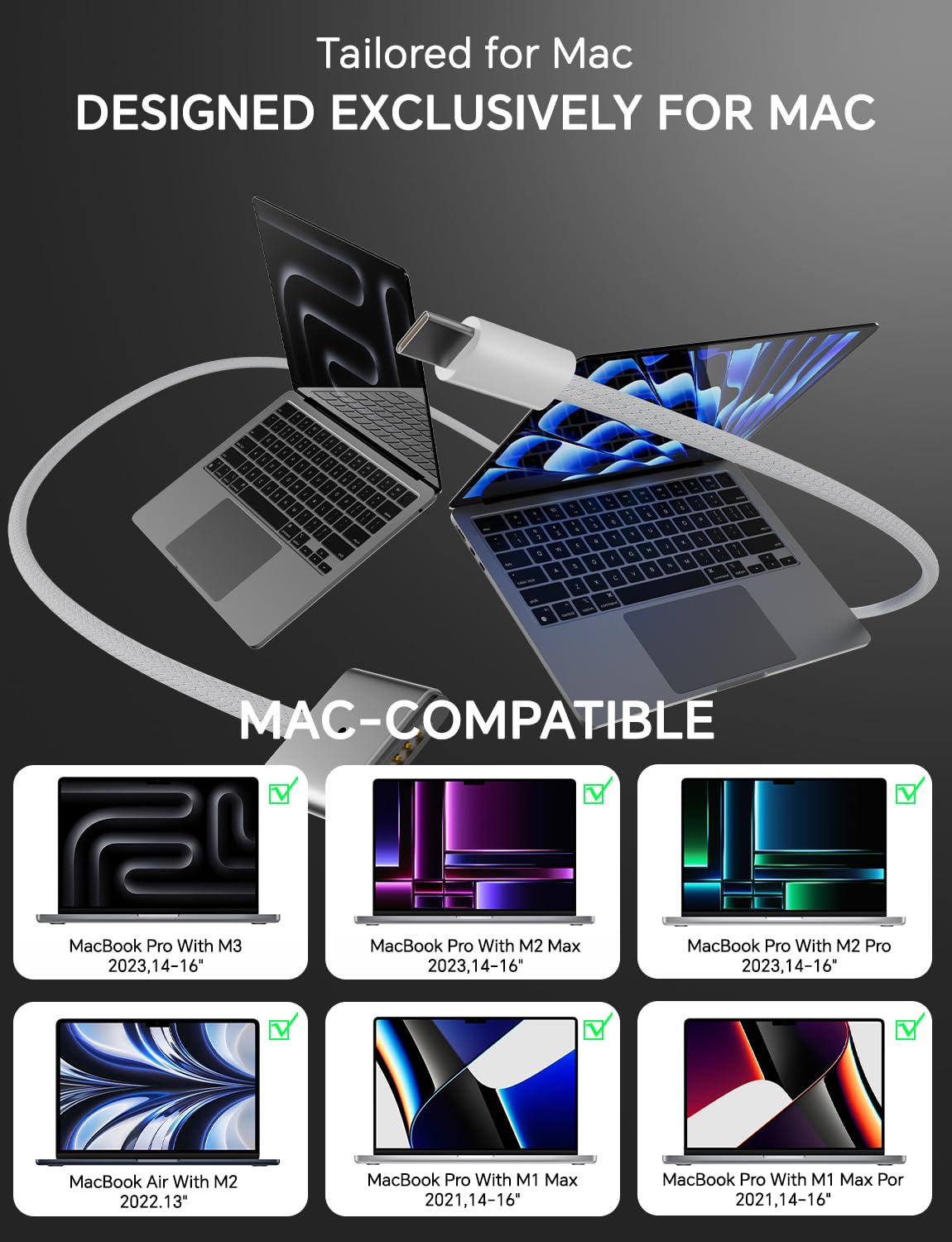 140W Charger for MacBook Pro 16 14 inch, Mac Air 15 13 inch 2024 2023 2022 2021 M3 M2 M1【Original Quality】 USB-C Fast Charger Power Adapter & 6.6FT USB C to Magnetic 3 Cable LED (UL Safety Certified)