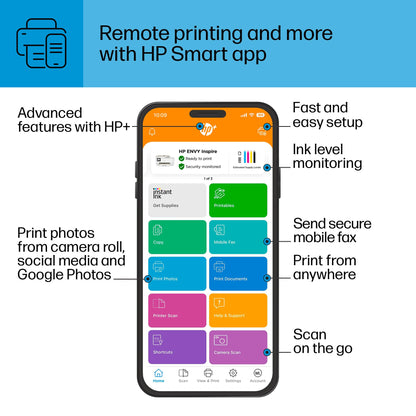 HP ENVY Inspire 7958e Wireless All-in-One Color Inkjet Printer, Print, scan, copy, Duplex printing best-for-home, 3 months of ink included (327A7A)