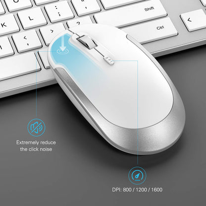 Wireless Keyboard and Mouse Combo - Full Size Slim Thin Wireless Keyboard Mouse with Numeric Keypad 2.4G Stable Connection Adjustable DPI (White & Silver)