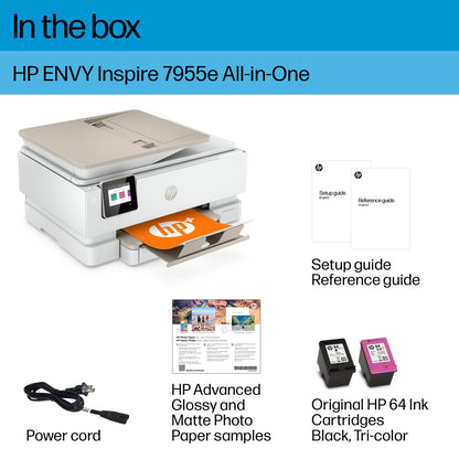 HP ENVY Inspire 7955e Wireless Color Inkjet Printer, Print, scan, copy, Easy setup, Mobile printing, Best-for home, Instant Ink with HP+,White